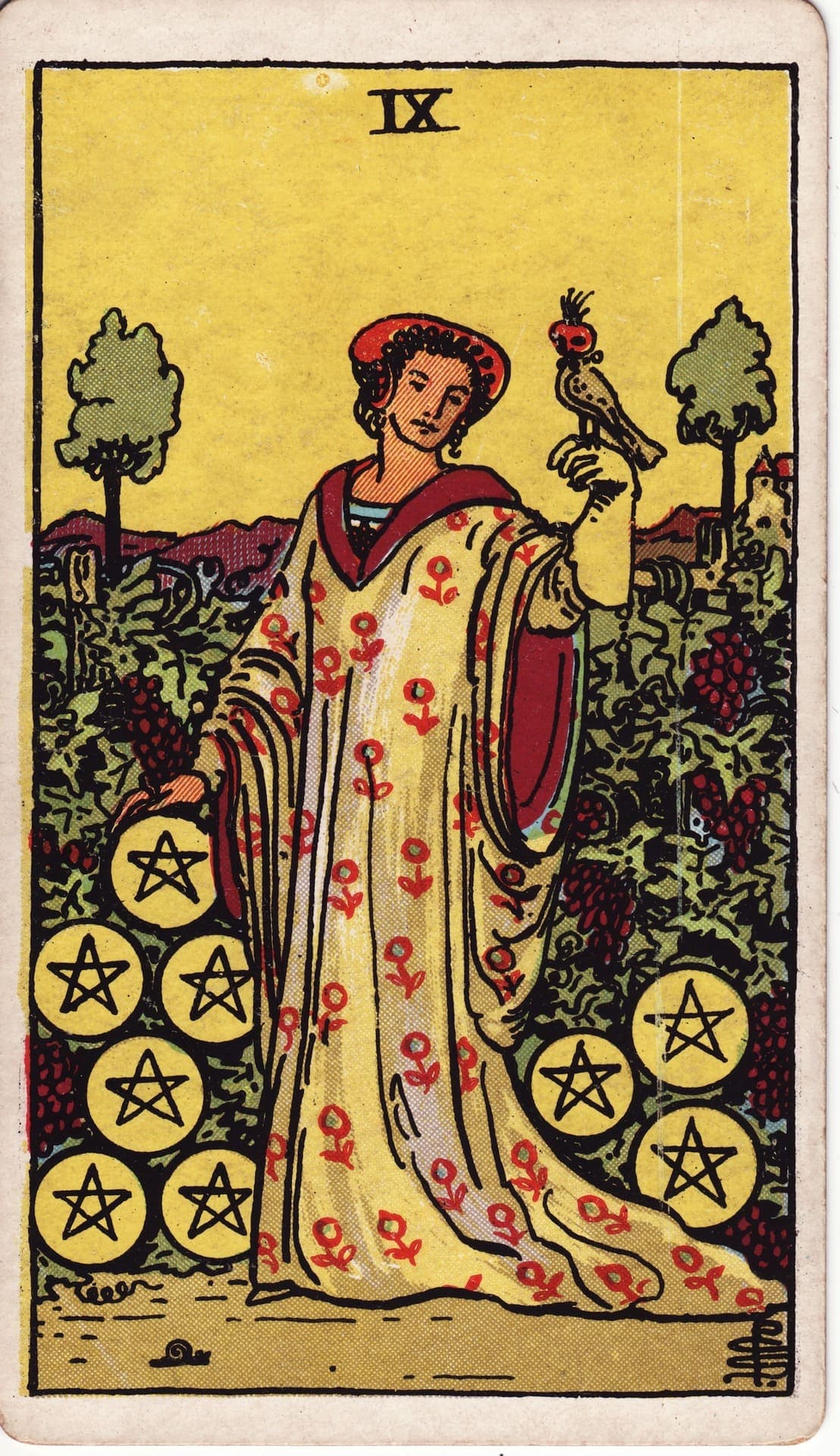 동전 9 (9 of Pentacles) 타로 카드 해석